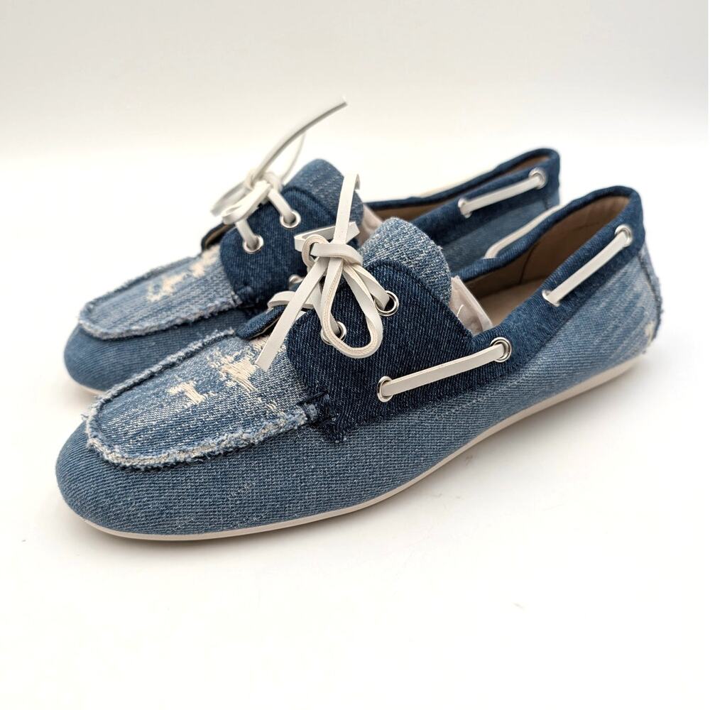 Nine West Yacht Boat Shoes Round Toe Women's Distressed Denim Size US8M EU38.5